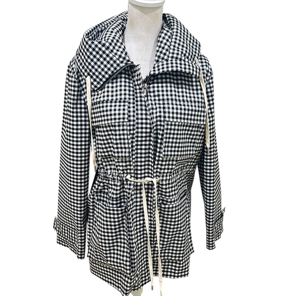 Nwot Avec Les filles black & white gingham check hooded zip up jacket sz medium - Picture 5 of 12